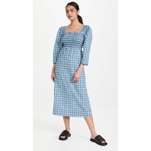 NWT Ganni Blue Check Seersucker Midi Dress Size 36 (US 4)